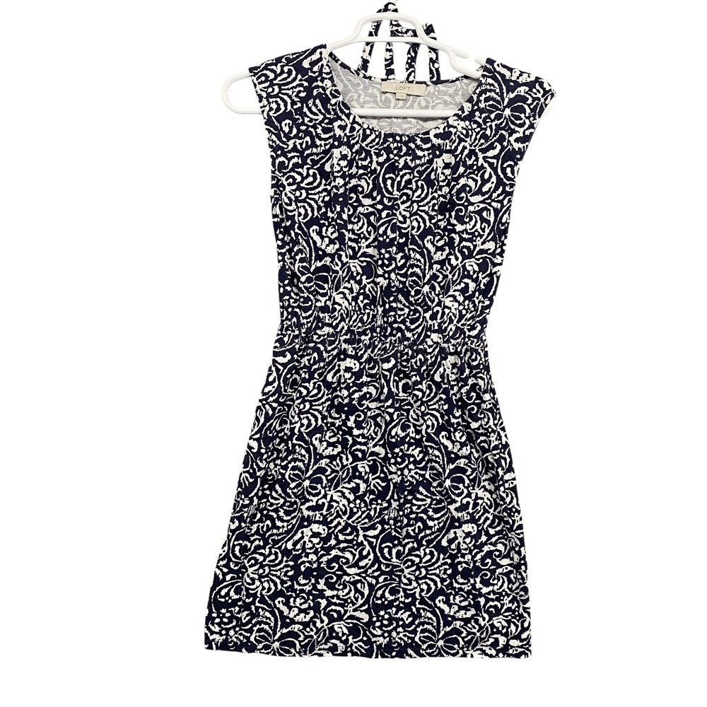 LOFT Dress Women's Small Blue White Sleeveless‎ Elastic Waist Casual